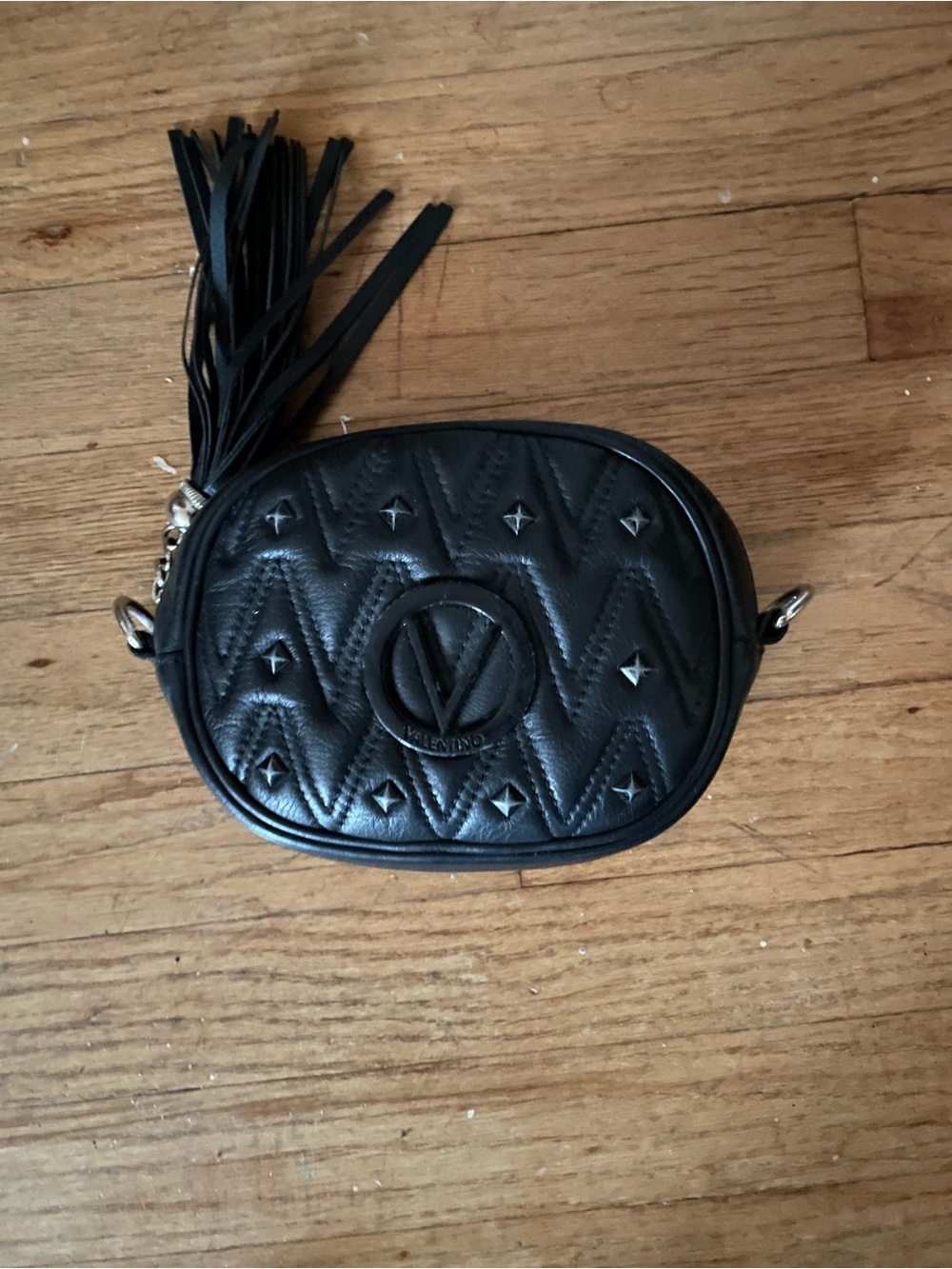 Valentino Black Quilted Oval Crossbody with Tassel